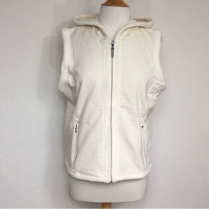 NWT New Charter Club Womens Cream Soft Faux Fur Fleece Hooded Sleeveless Vest MP